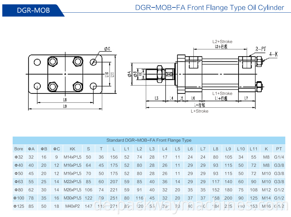 7dgr Mob Fa Front Flange Type Oil Cylinder